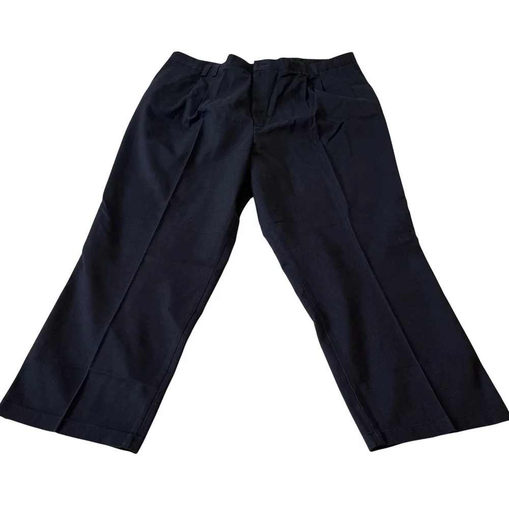 Mens Big & Tall 100% Cotton Pleated‎ Chino Pants 50x30 Black Cuffed Classic